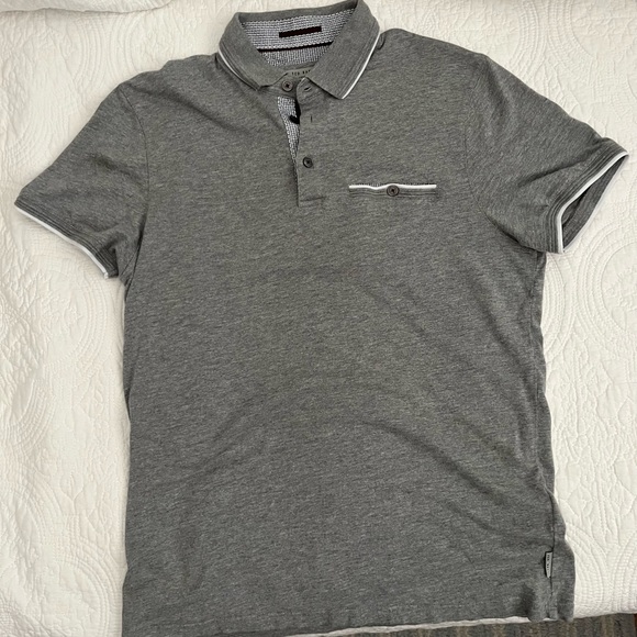 EUC! TED BAKER London Derry Flat Knit Polo Shirt Grey-Size 3 (Adult Small) - Picture 10 of 10